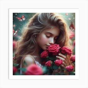 Roses And Butterflies 2 Art Print