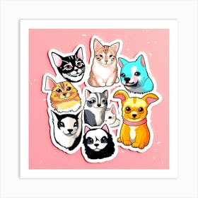 Cute Cat Stickers,Illustration of Pets Suitable for Stickers Art Print