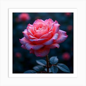 A Radiant Rose With Petals Of Cascading, Neon Patterns Blooming In A Surreal Garden 1 Art Print