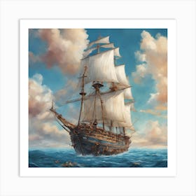 Pirate Ship In The Ocean Art Print