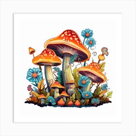 Mushrooms And Flowers 55 Art Print