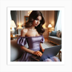 Beautiful Woman Using A Laptop Art Print