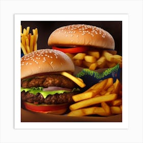 French Fries And Hamburgers Art Print