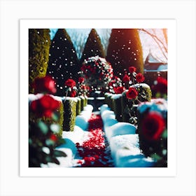 Red Rose Walkway in the Topiary Garden Art Print