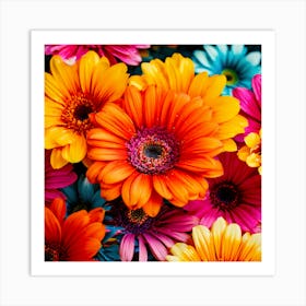 Colorful Gerberas, Colorful Flowers Wallpaper Art Print