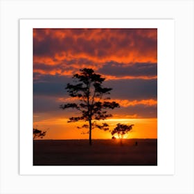 Sunset With Trees Art Print