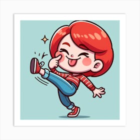 Cartoon Girl With Red Hair 1 Art Print