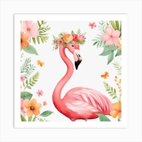 Floral Baby Flamingo Nursery Illustration (27) Art Print
