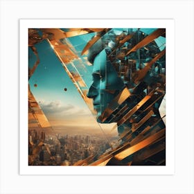 A Man S Head Shows Through The Window Of A City, In The Style Of Multi Layered Geometry, Egyptian Ar (7) Art Print