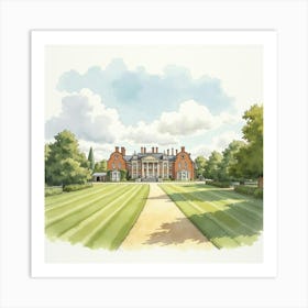 Watercolor View Of The Luton Hoo In Bedfordshire, Capturing Its Elegant Architecture And Extensive Grounds Art Print