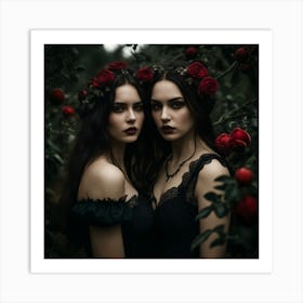 Two Gothic Women In The Forest Art Print