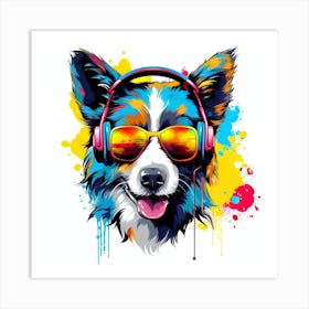 Dog With Headphones 2 Art Print