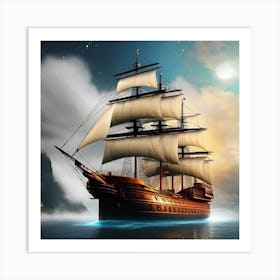 Ship At Night Art Print