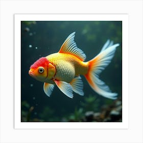 An Ethereal Goldfish With Shimmering, Geometric Scales Swimming Through A Fantastical Pool Art Print