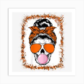 Womens Woman Skeleton Bubble Gum Lazy Halloween Costume Messy Bun Art Print