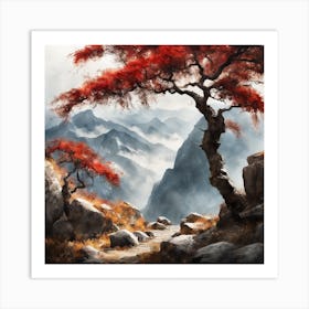 Chinese Mountains Landscape Painting (101) Art Print