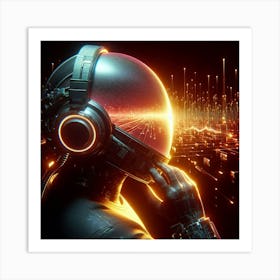 Futuristic Man With Headphones 1 Art Print