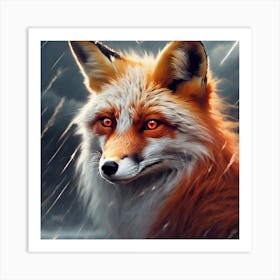 Fox In The Rain Art Print