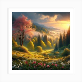 Sunset In The Forest 2 Art Print