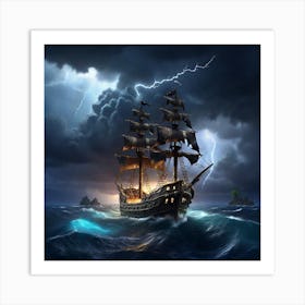 Leonardo Diffusion Xl A Pirate Ship Sailing During A Lightning 1 Art Print