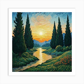 Sunset By The River Art Print