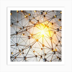 An abstract image of a network of interconnected spheres and lines. Art Print