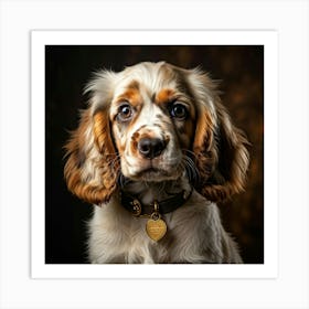 English Spaniel Puppy Sporting A Gleaming Gold Collar Ears Drooping Slightly Eyes Gleaming With Yo (13) Affiche