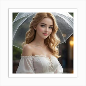 Beautiful Woman With An Umbrella Art Print