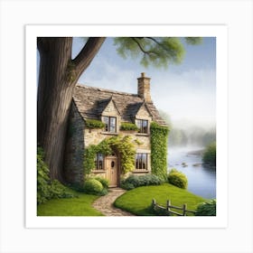 Cottage By The River Art Print