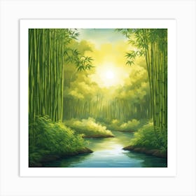 A Stream In A Bamboo Forest At Sun Rise Square Composition 251 Art Print