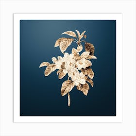 Gold Botanical Apple Blossom on Dusk Blue n.3951 Art Print