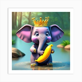 Cute Elephant With A Banana Art Print