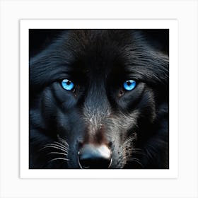 Black Wolf With Blue Eyes Art Print