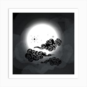 Moon And Clouds black and white #wallart Art Print