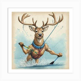 Deer In The Water 11 Art Print