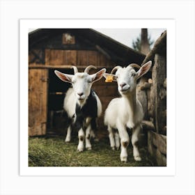 Goats In A Barn 2 Art Print