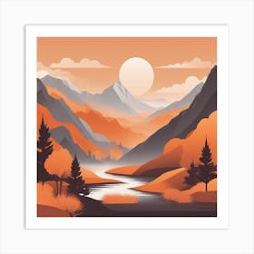 Misty mountains background in orange tone 120 Art Print