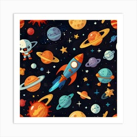 Animated Cartoon Rocket In Space 1 Art Print