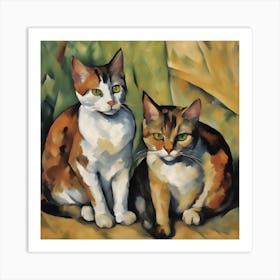 Two Cats Modern Art Cezanne Inspired 3 Art Print