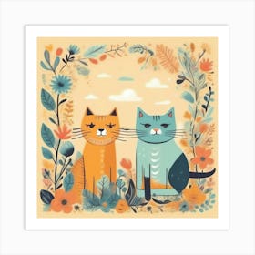 Cats In The Garden Art Print