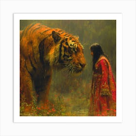 Tiger And The Woman 1 Art Print