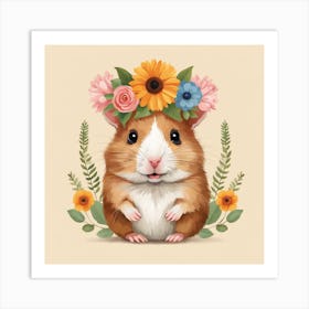 Floral Baby Hamster Nursery Illustration (50) Art Print