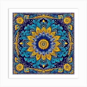 Paisley Tapestry A Classic Paisley Design With Rich Colors And Intricate Details Perfect Blue And Yellow Mandala Art Print