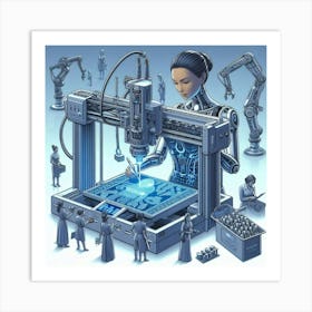 Woman Making A Robot Art Print