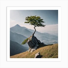 Lone Tree On Top Of Mountain 35 Art Print
