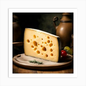 Cheese On A Wooden Board Art Print