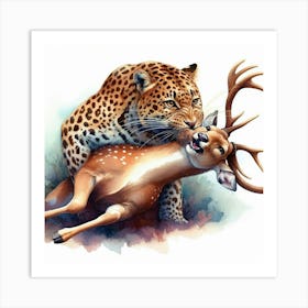 Leopard And Deer Art Print