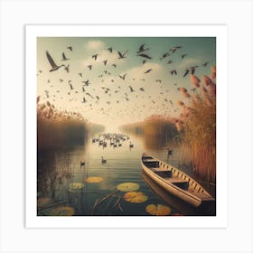 Reeds And Birds Art Print