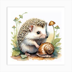 Hedgehog And Snail Artwork For Kids Art Print