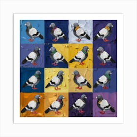 Painted Pigeons A Vibrant Grid Of Textured Color (1) Art Print